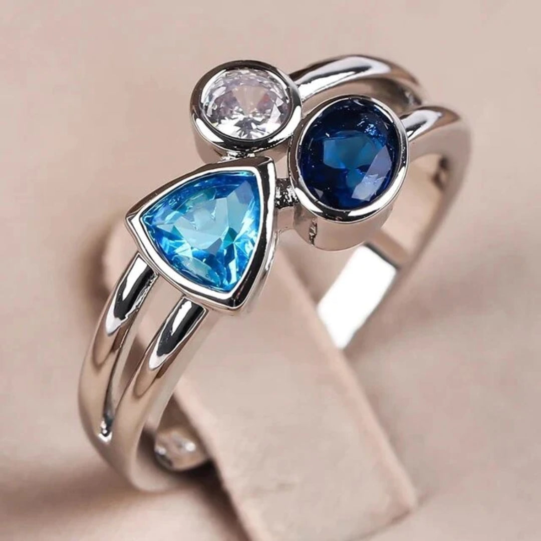 Anillo vintage con cristales azules