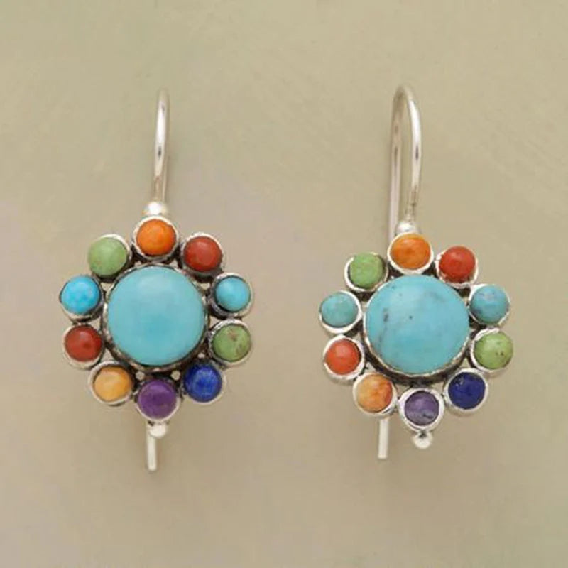 Pendientes redondos de turquesa multicolor