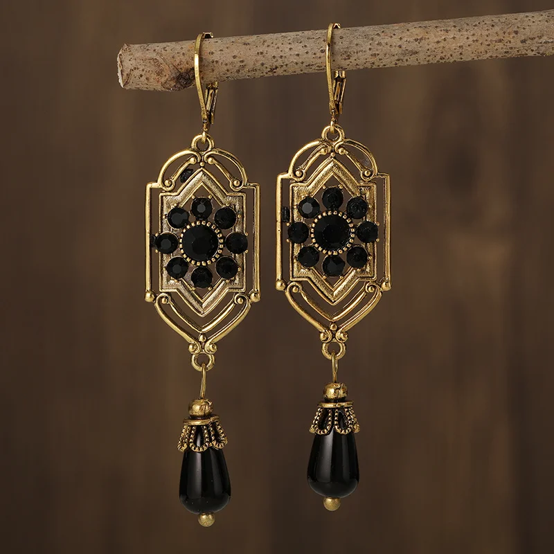 Pendientes colgantes de cristal negro vintage
