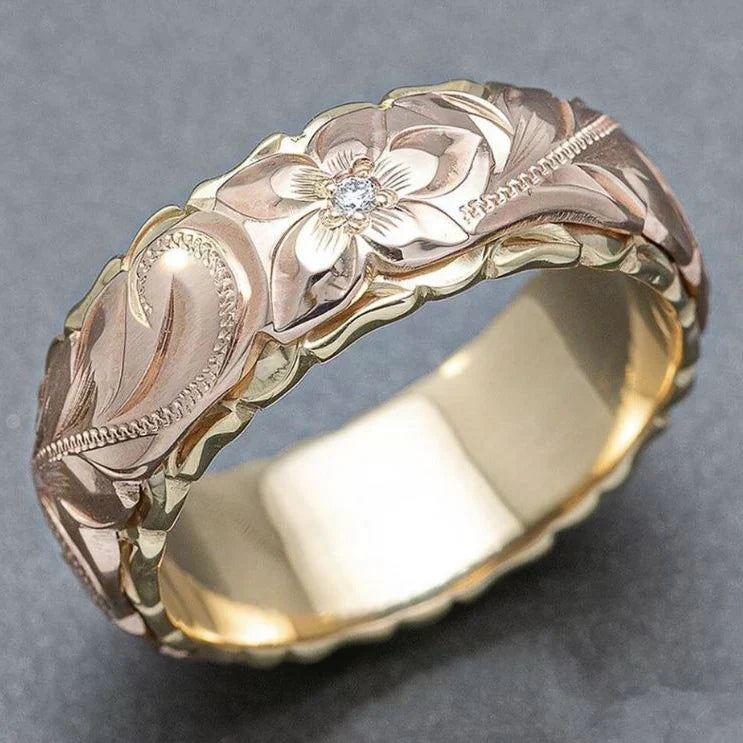 Anillo vintage de oro con flor de rosa